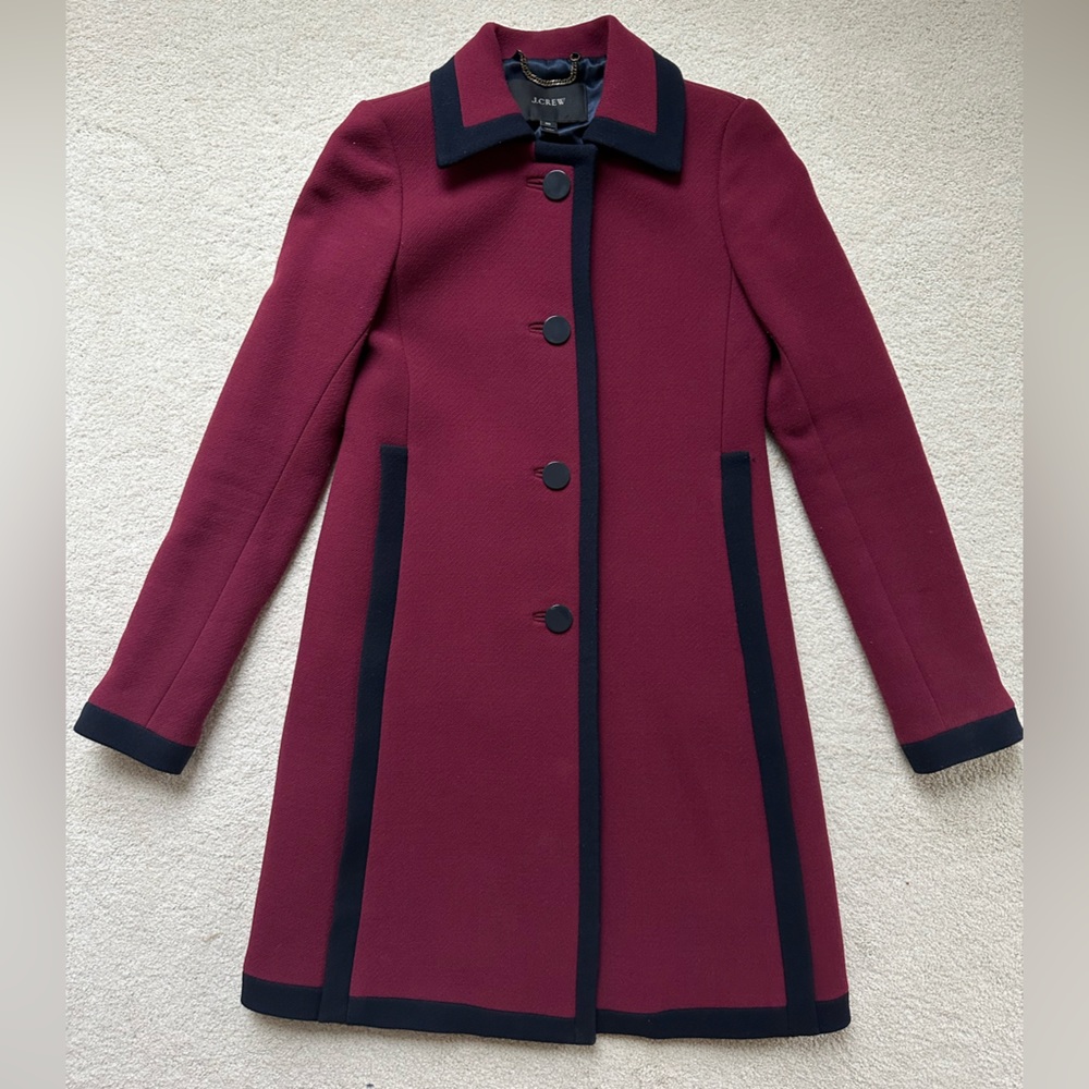 Classy/ Unique J Crew Coat - Burgundy/ Navy Size 00